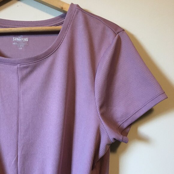Spalding Lavender Ribbed Twist Hem Short Sleeve Sports Top - Picture 3 of 14